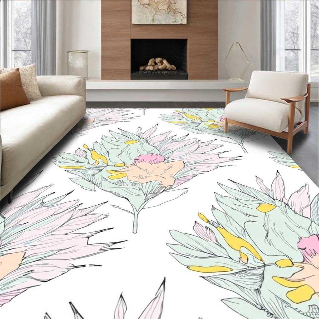 Soft Pastel Floral Botanical Design Rug