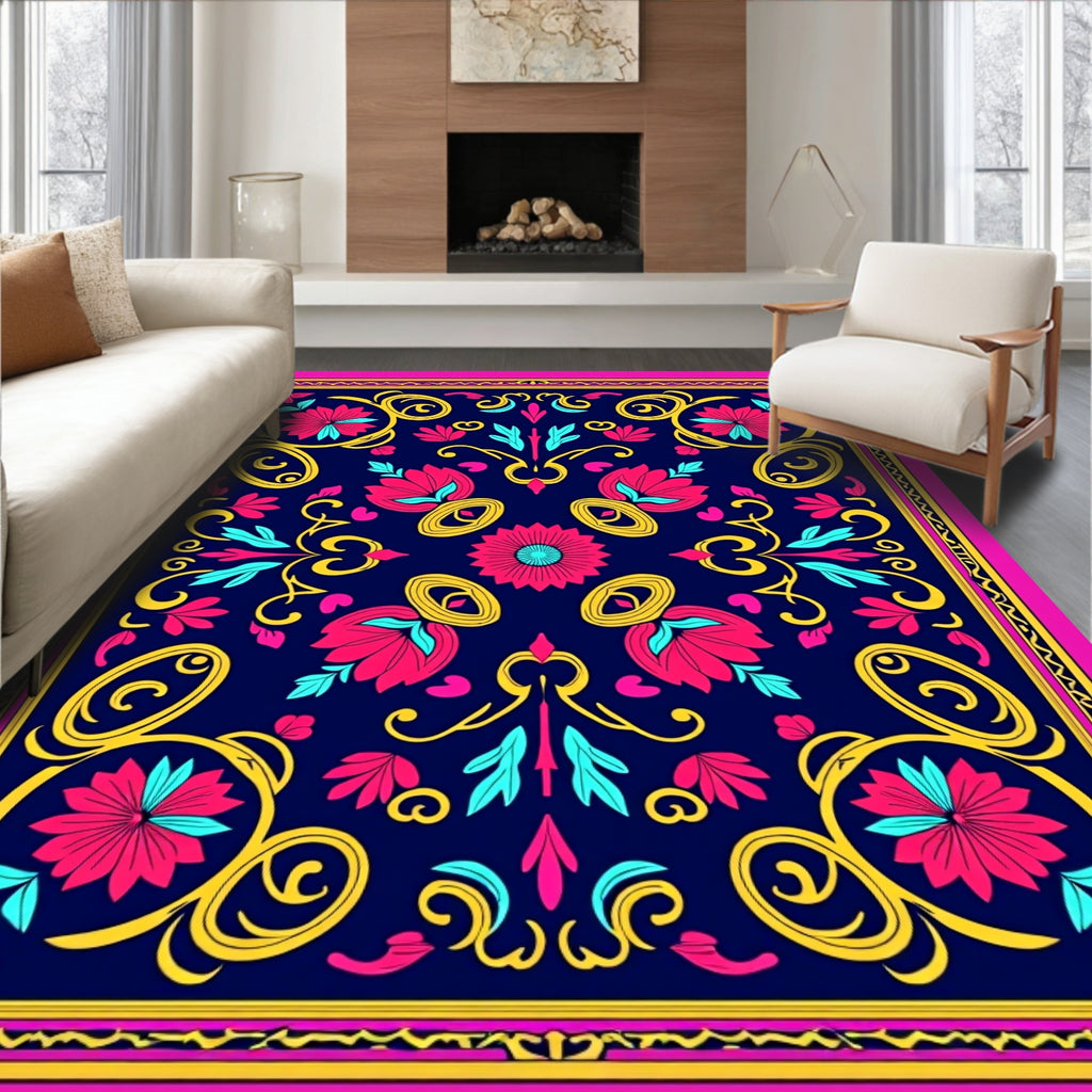 Vibrant Floral Swirls Pattern Rug