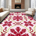 Crimson Floral Motif on Pale Pink Rug