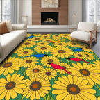 Floral Bird Pattern With Yellow Sunflowers Rug