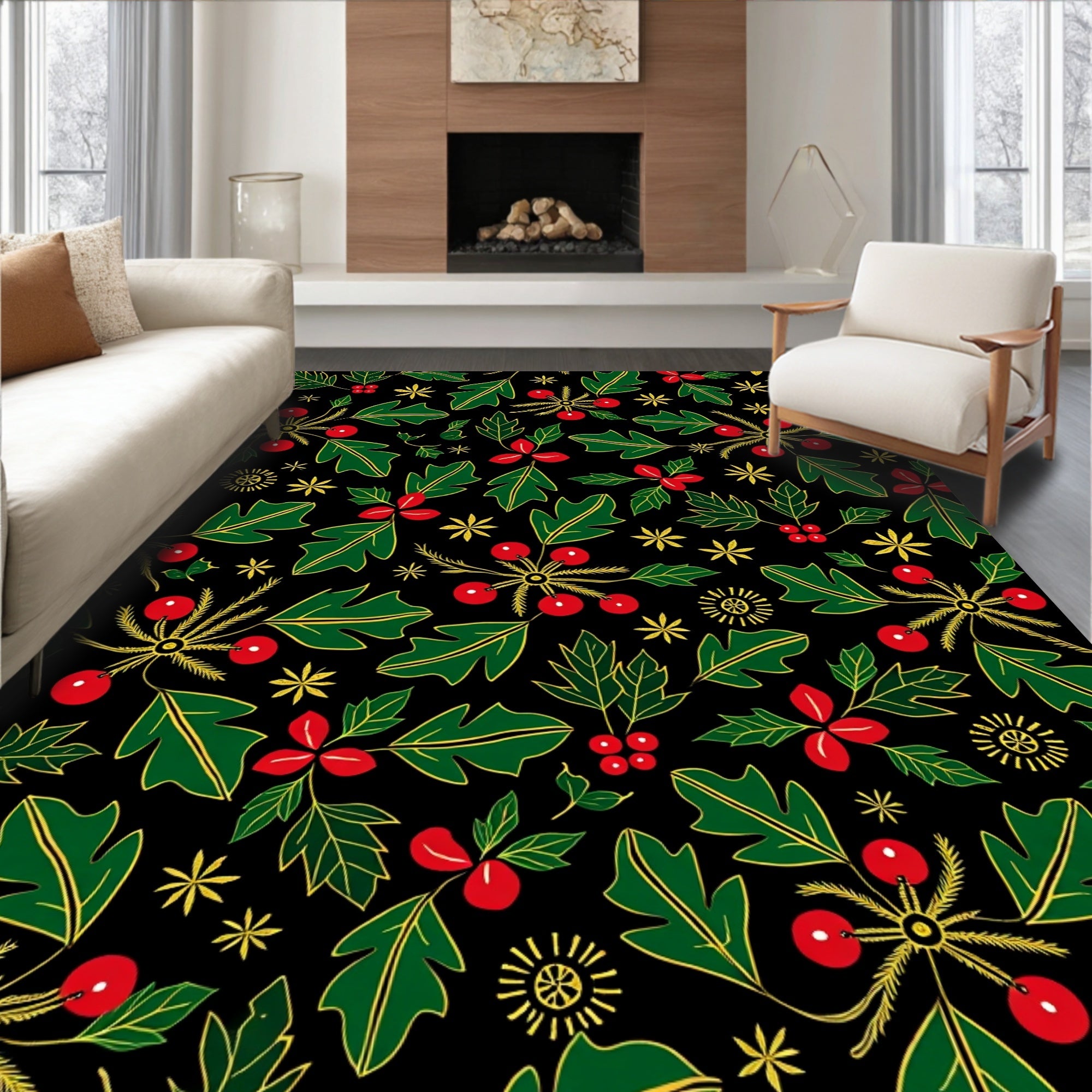 Holiday Holly Berry Vines Rug