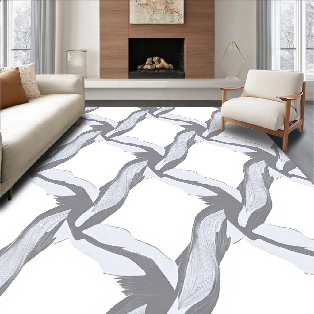 Gray Interlocking Feather Form Rug