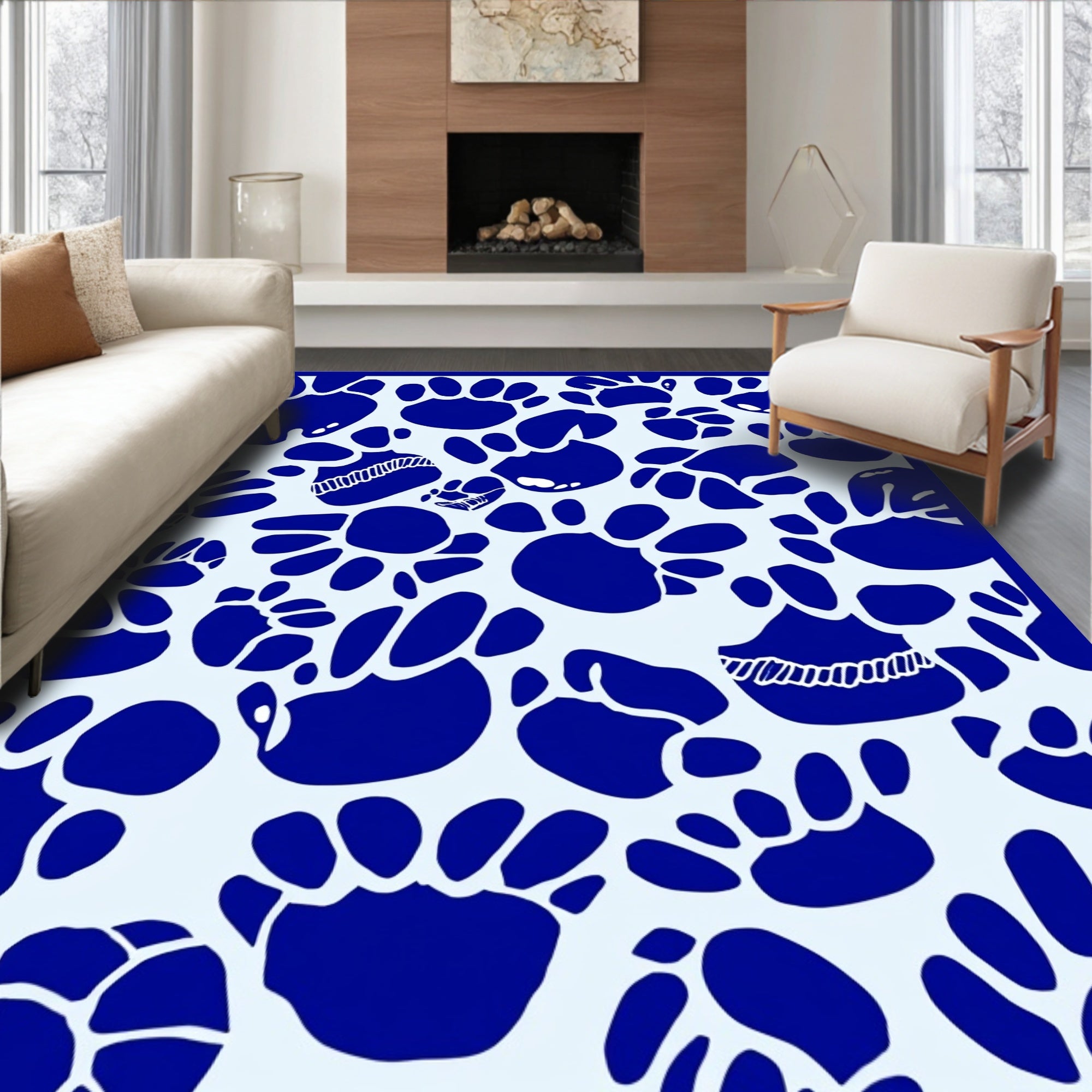 Blue Paw Print Pattern Rug