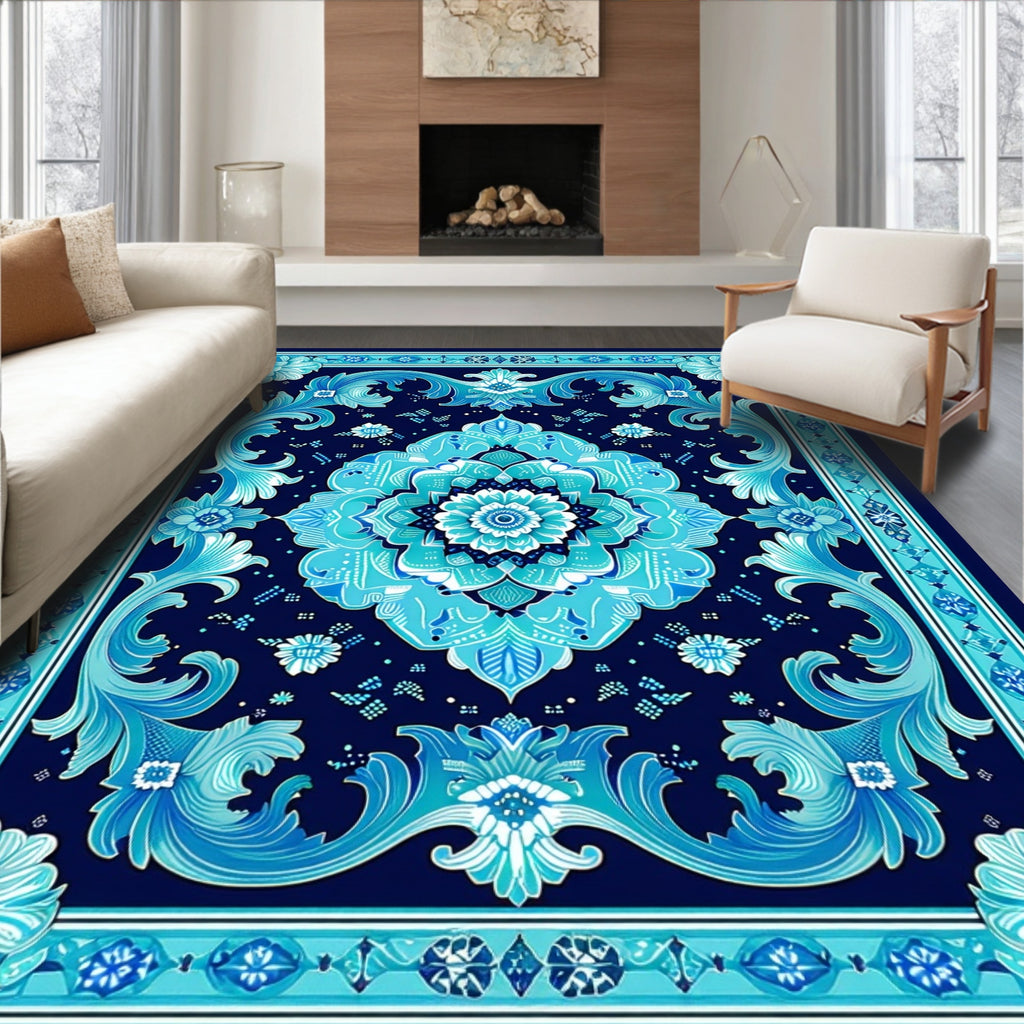 Ornate Floral Mandala Blue Rug