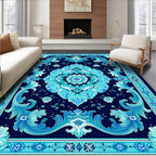 Ornate Floral Mandala Blue Rug