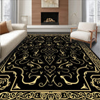 Ornate Golden Flourish Filigree Design Rug