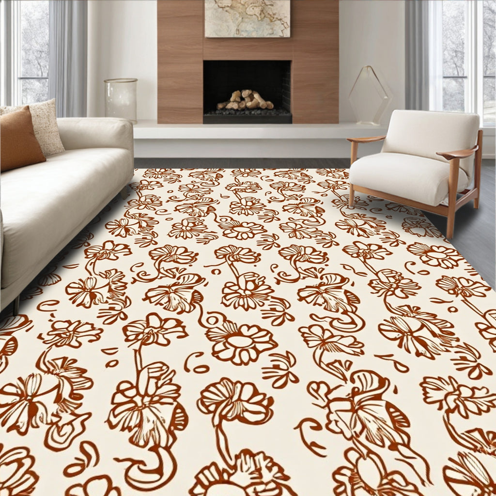 Brown Floral Vines Pattern Rug