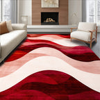 Abstract Red Layered Waves Rug