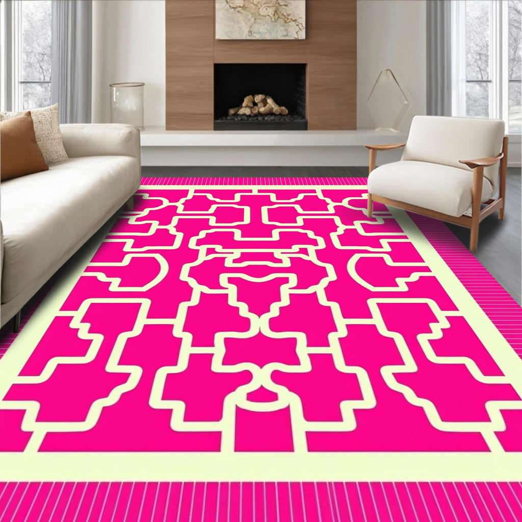Hot Pink Geometric Lattice Pattern Rug