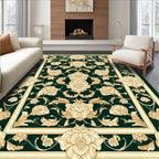Classic Floral Scrollwork Dark Green Rug