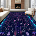 Circuit Board Neon Pattern Rug
