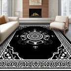 Bold Black Mandala Floral Pattern Rug