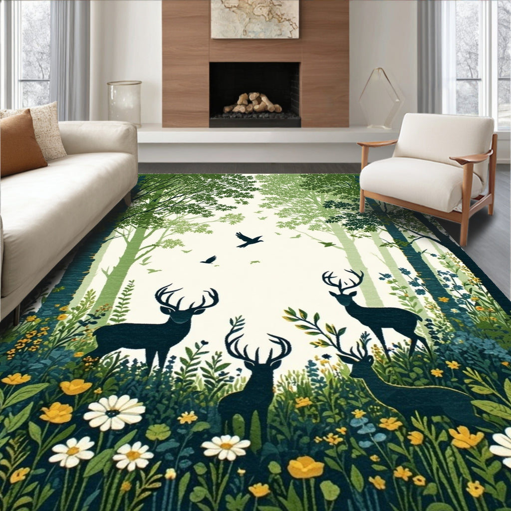 Forest Creatures Foliage Pattern Rug