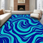 Flowing Aqua And Navy Swirl Pattern Rug