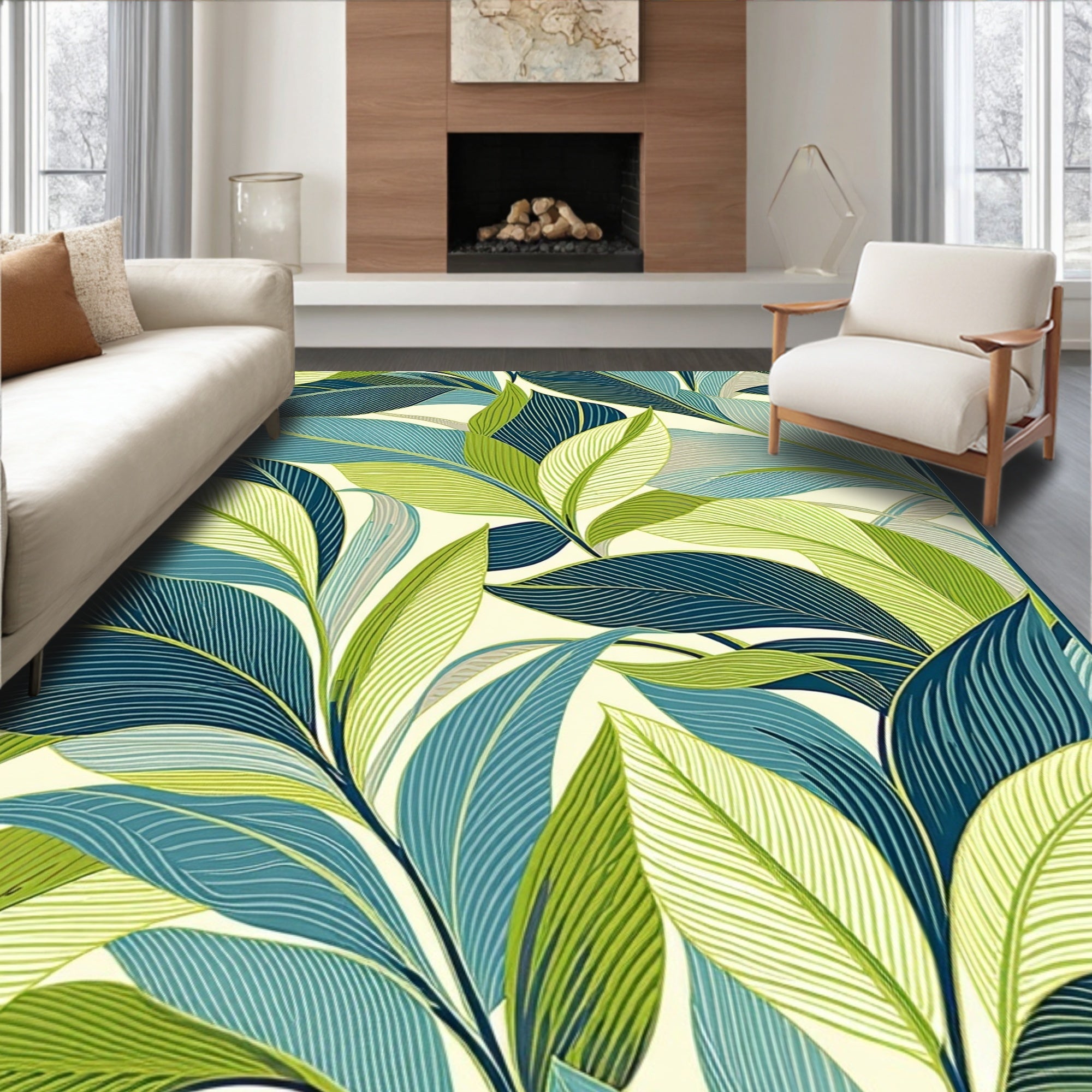 Leafy Vine Tropical Pattern Rug