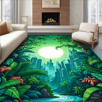Lush Jungle Cityscape Tropical Nature Art Rug