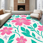 Pink and Teal Floral Pattern Design Rug