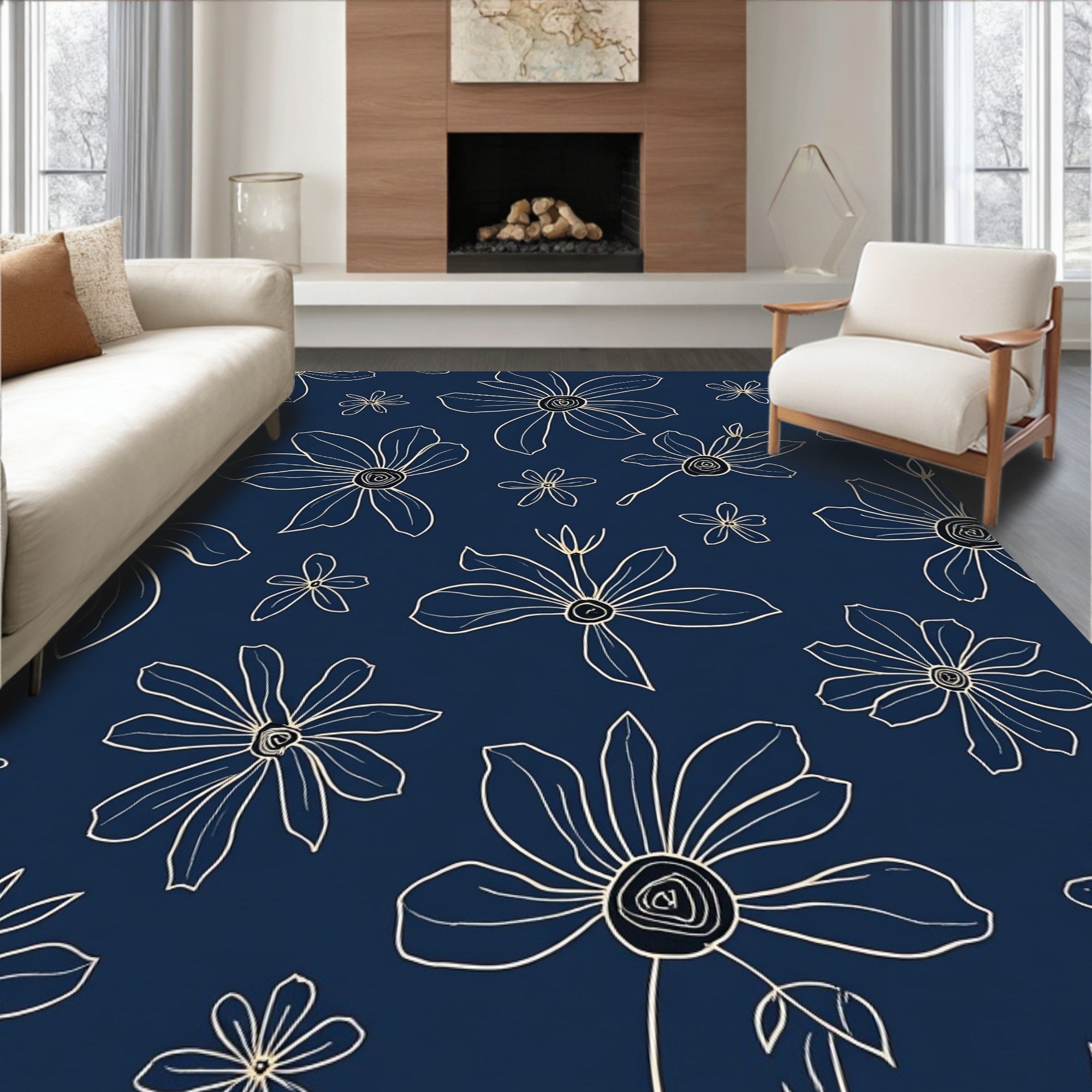 Whimsical Flowers Outline Pattern Rug