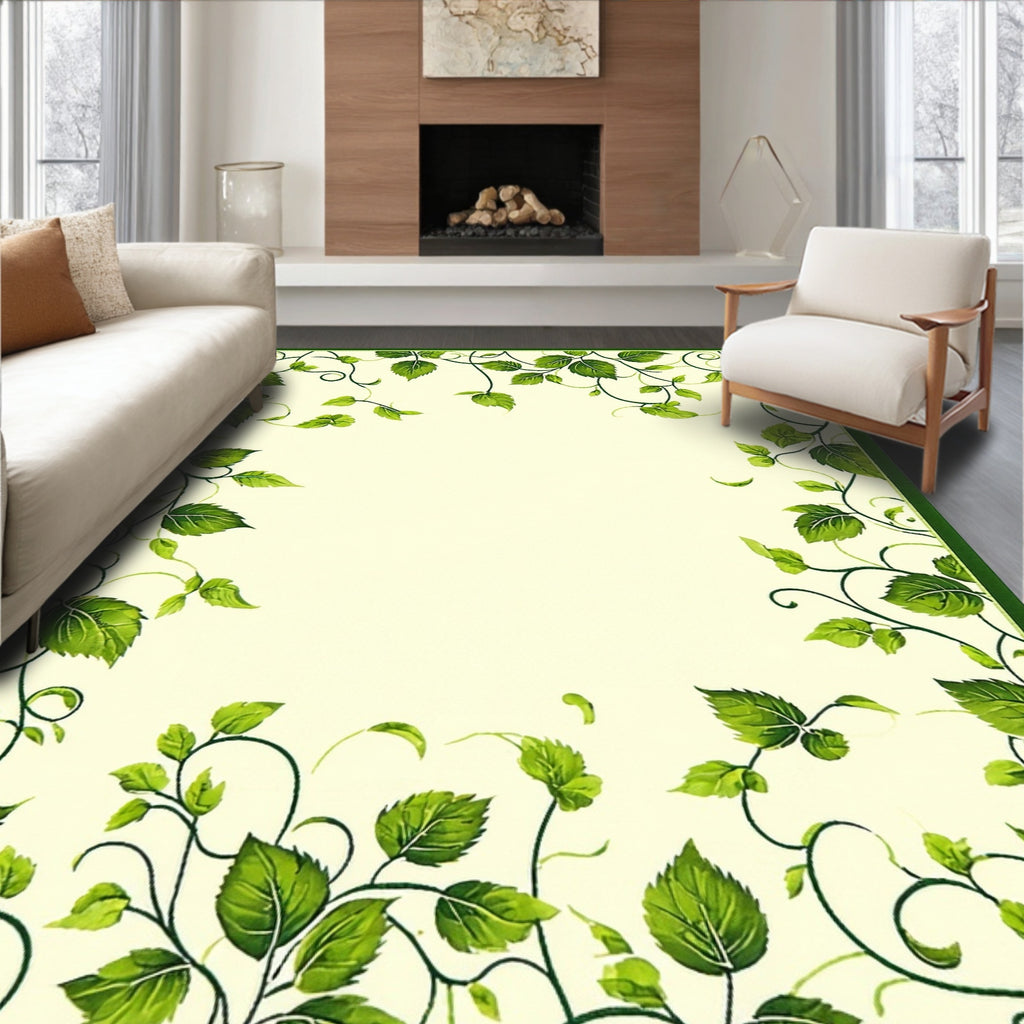 Vibrant Green Leafy Vine Swirl Rug