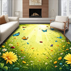 Whimsical Butterfly Meadow Ladybug Design Rug