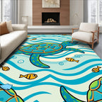 Playful Sea Turtle Fish Pattern Rug