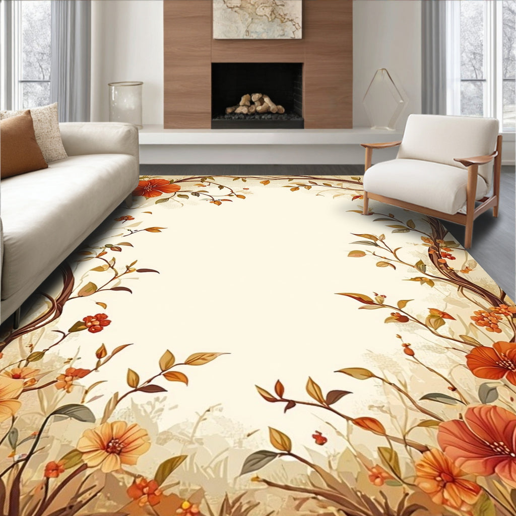 Floral Vines Delicate Blooms Pattern Rug
