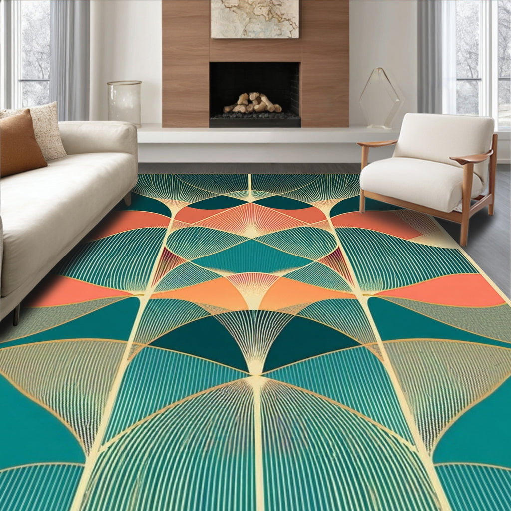 Golden Fan Art Deco Pattern Rug