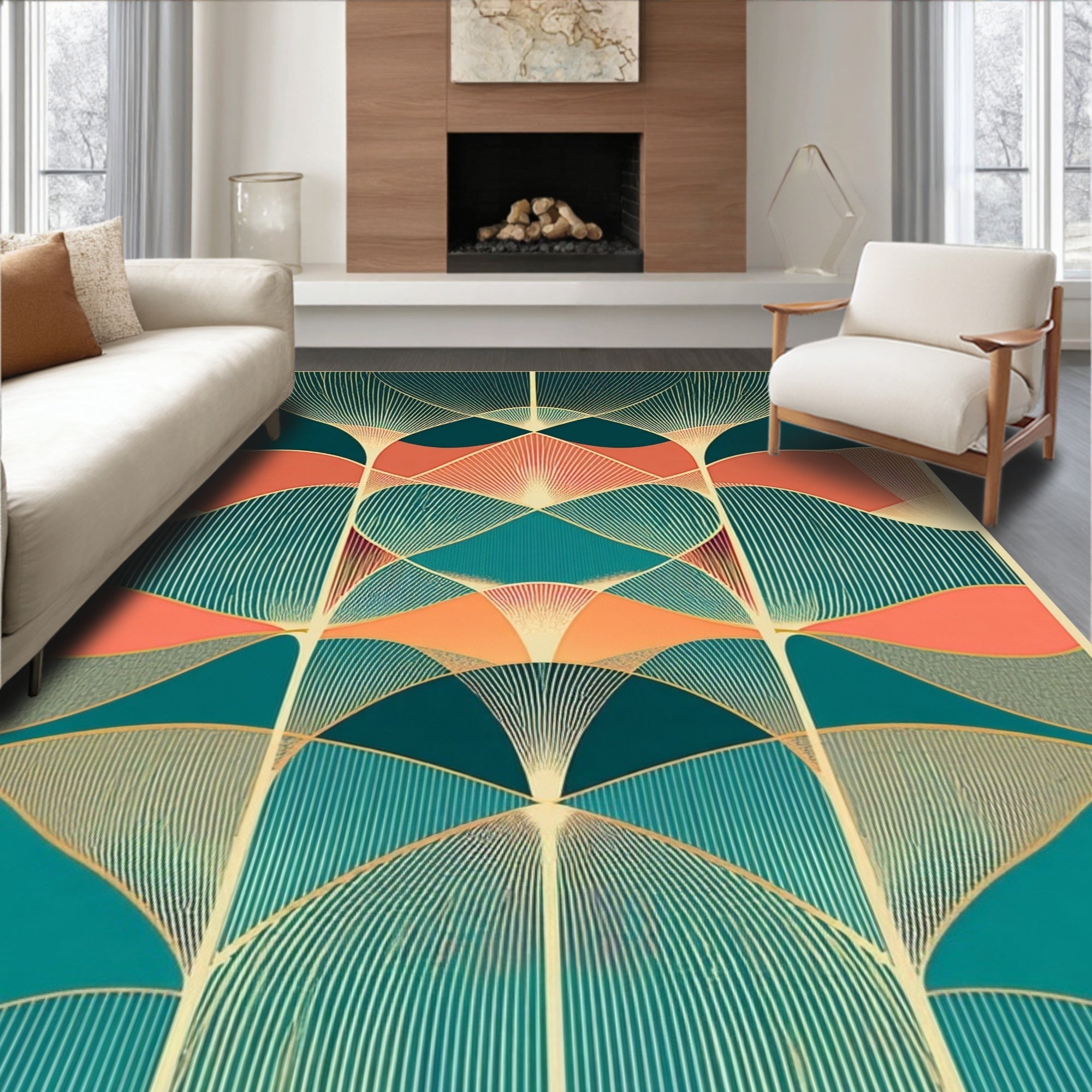 Golden Fan Art Deco Pattern Rug