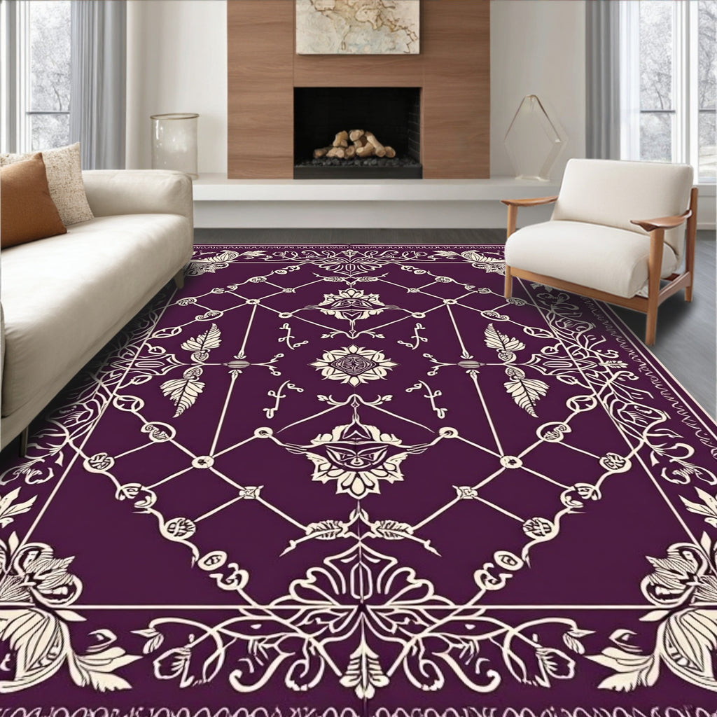 Regal Plum Floral Lattice Design Rug