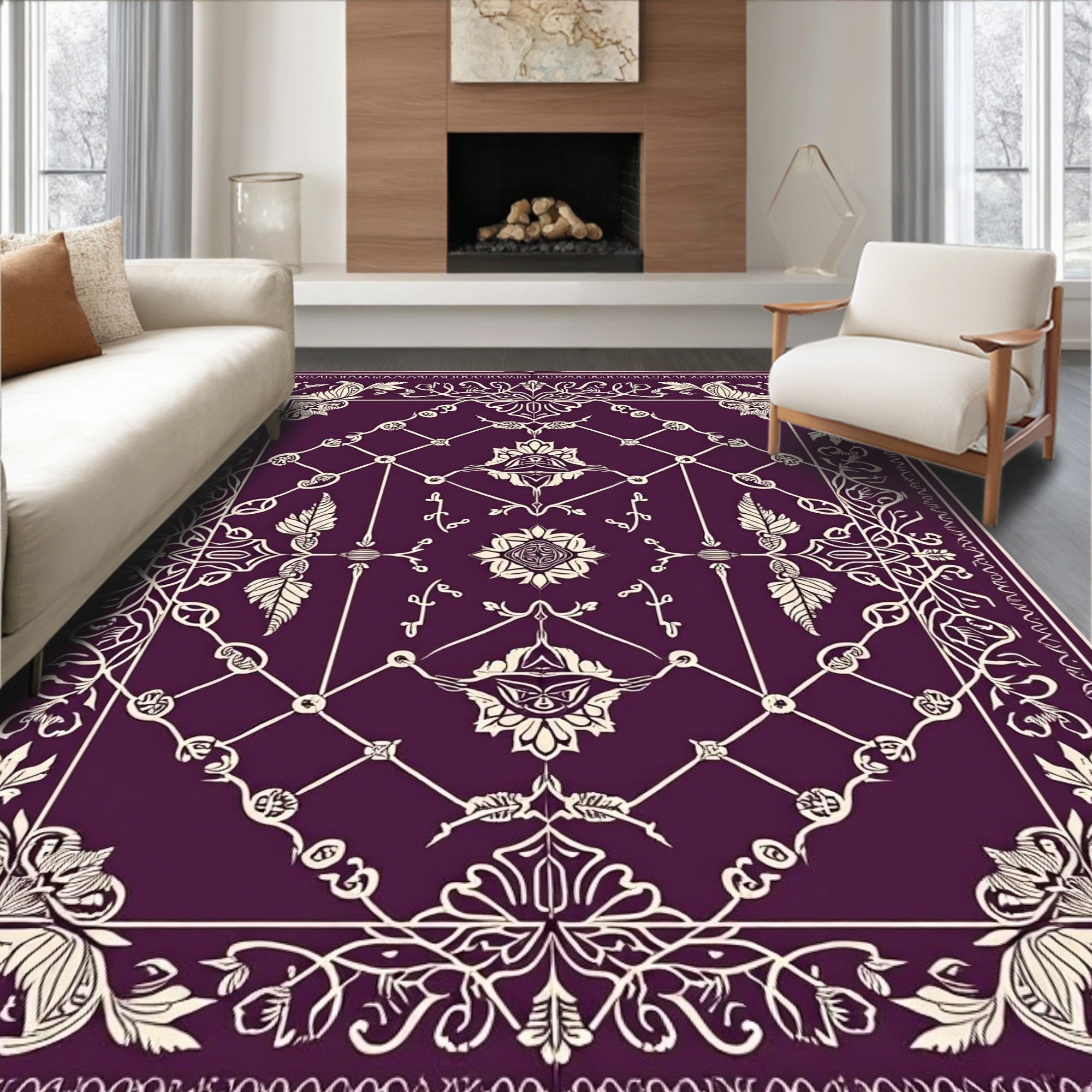 Regal Plum Floral Lattice Design Rug