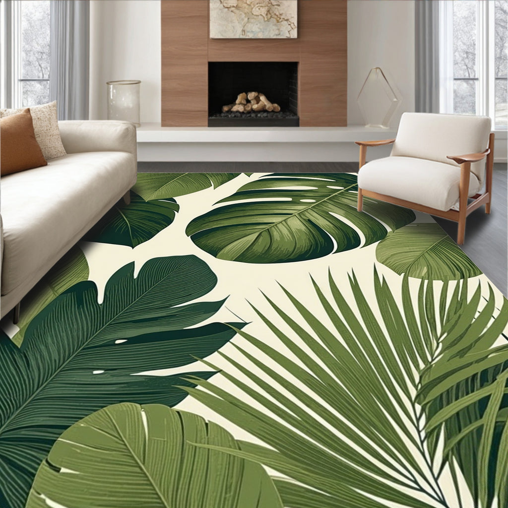 Lush Tropical Leaf Pattern Rug