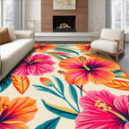 Tropical Hibiscus Floral Pattern Rug