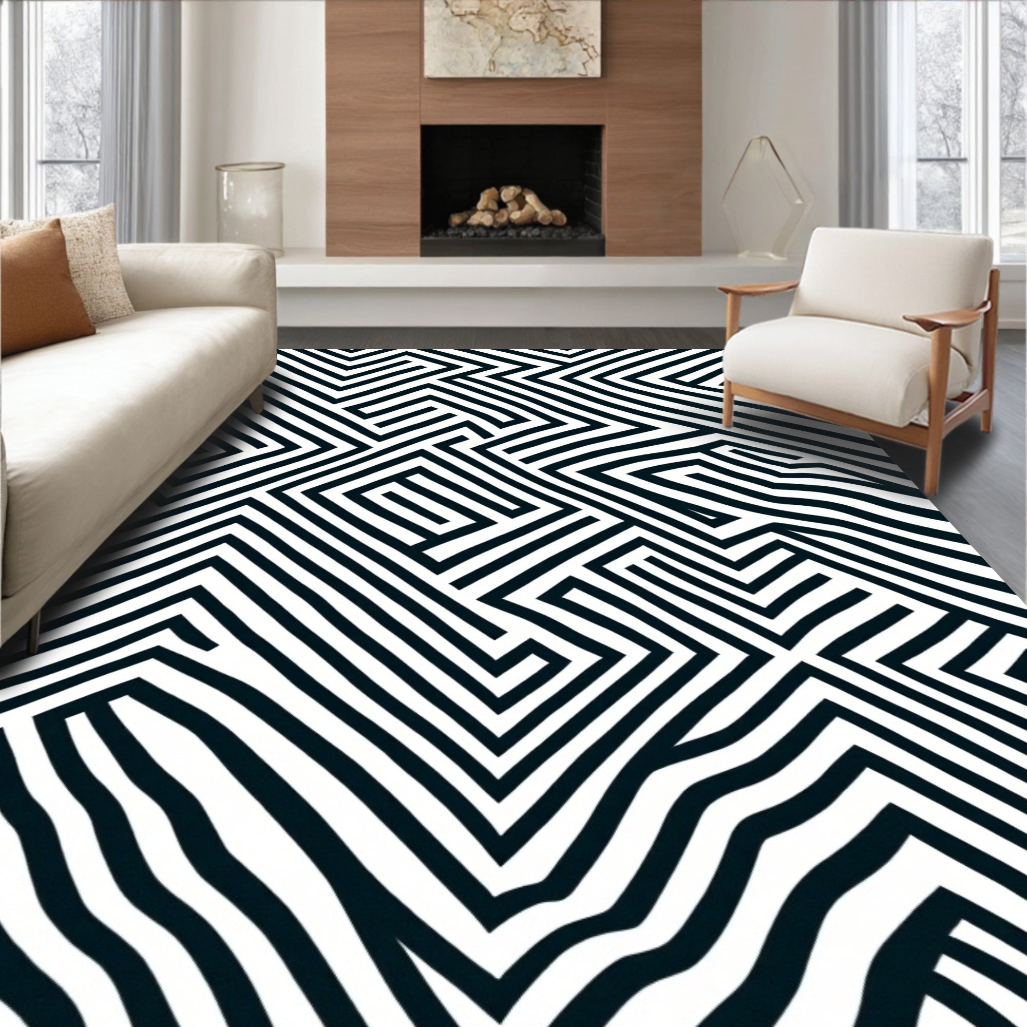 Monochromatic Maze Lines Rug