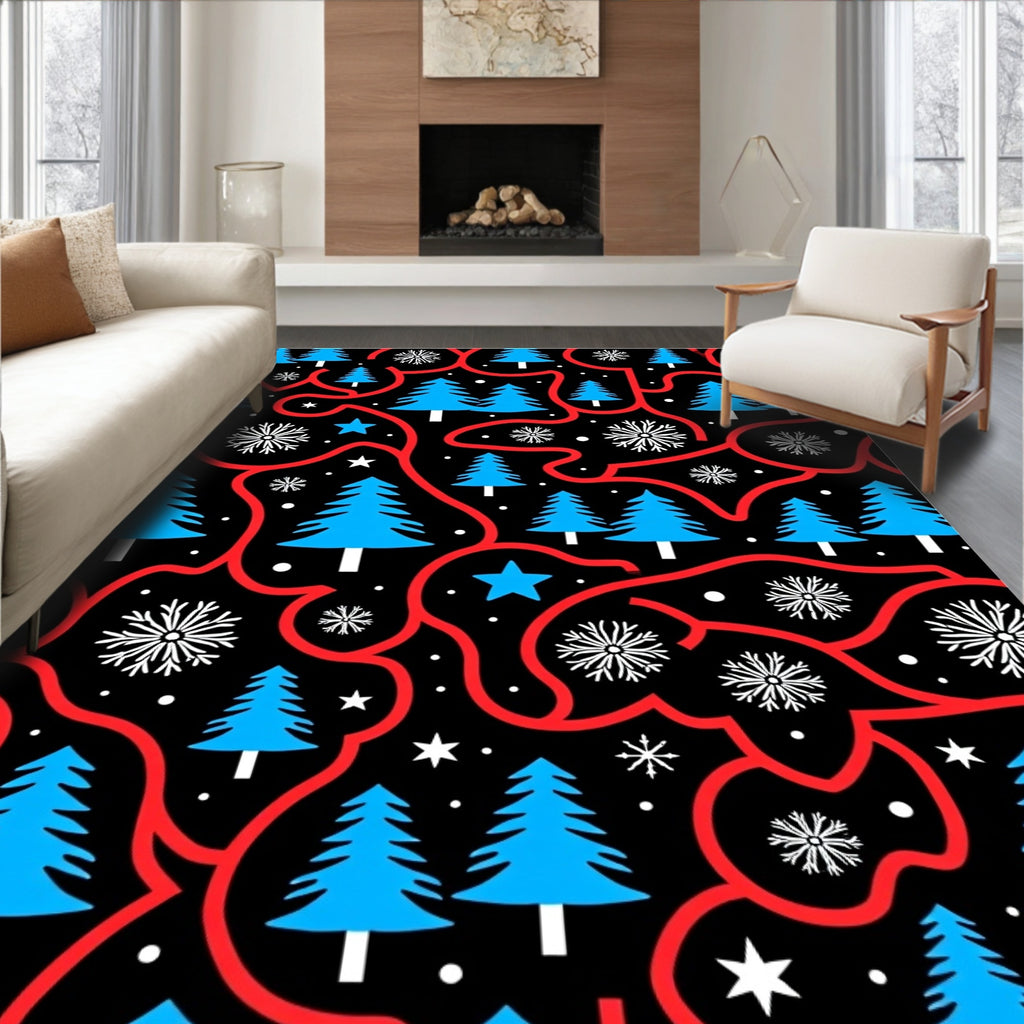 Blue Spruce Snowflakes Red Swirls Rug