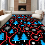 Blue Spruce Snowflakes Red Swirls Rug
