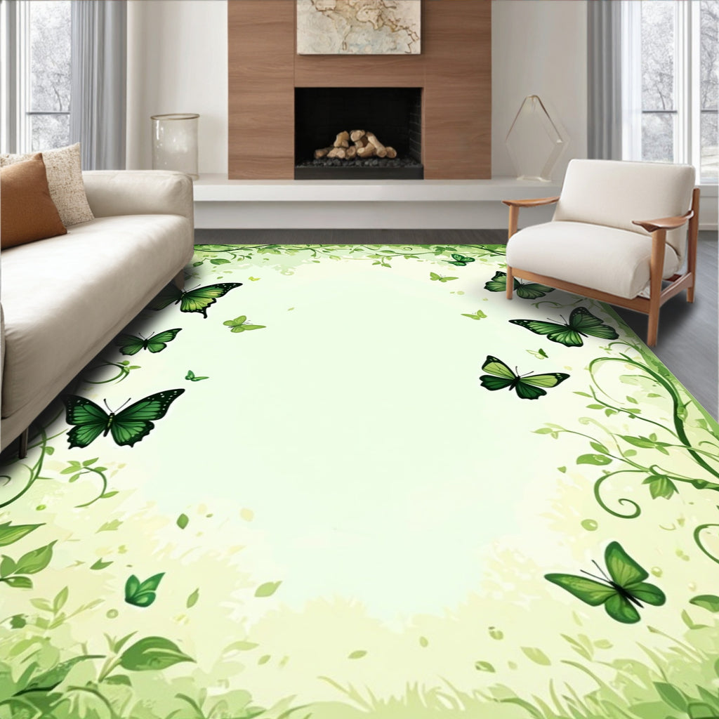 Enchanted Garden Green Butterfly Design Rug