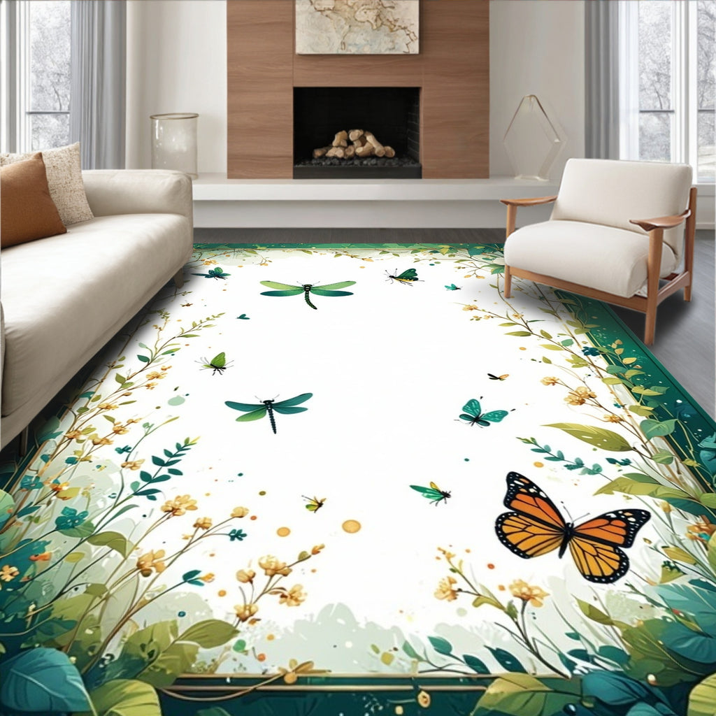 Emerald Meadow Insects Flowers Rug