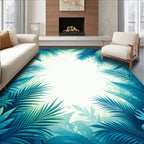 Tropical Palm Leaves Vibrant Blue Design Rug