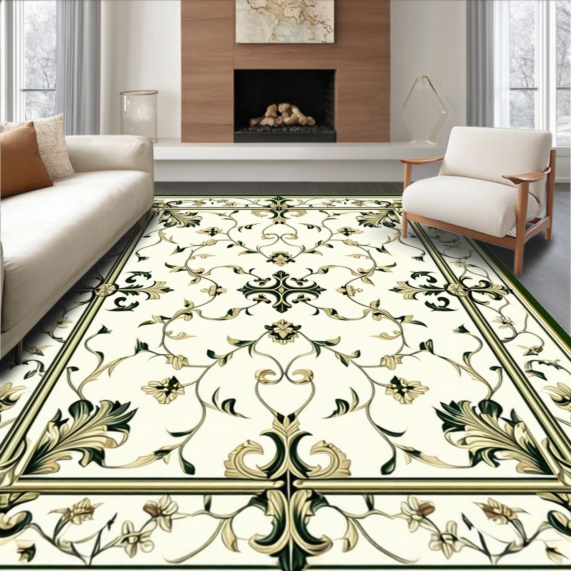 Ornate Floral Vine Garden Pattern Rug