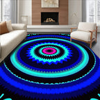 Vibrant Pink Blue Psychedelic Sunburst Rug