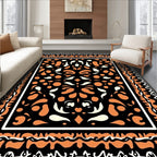 Bold Black Orange Floral Frame Rug