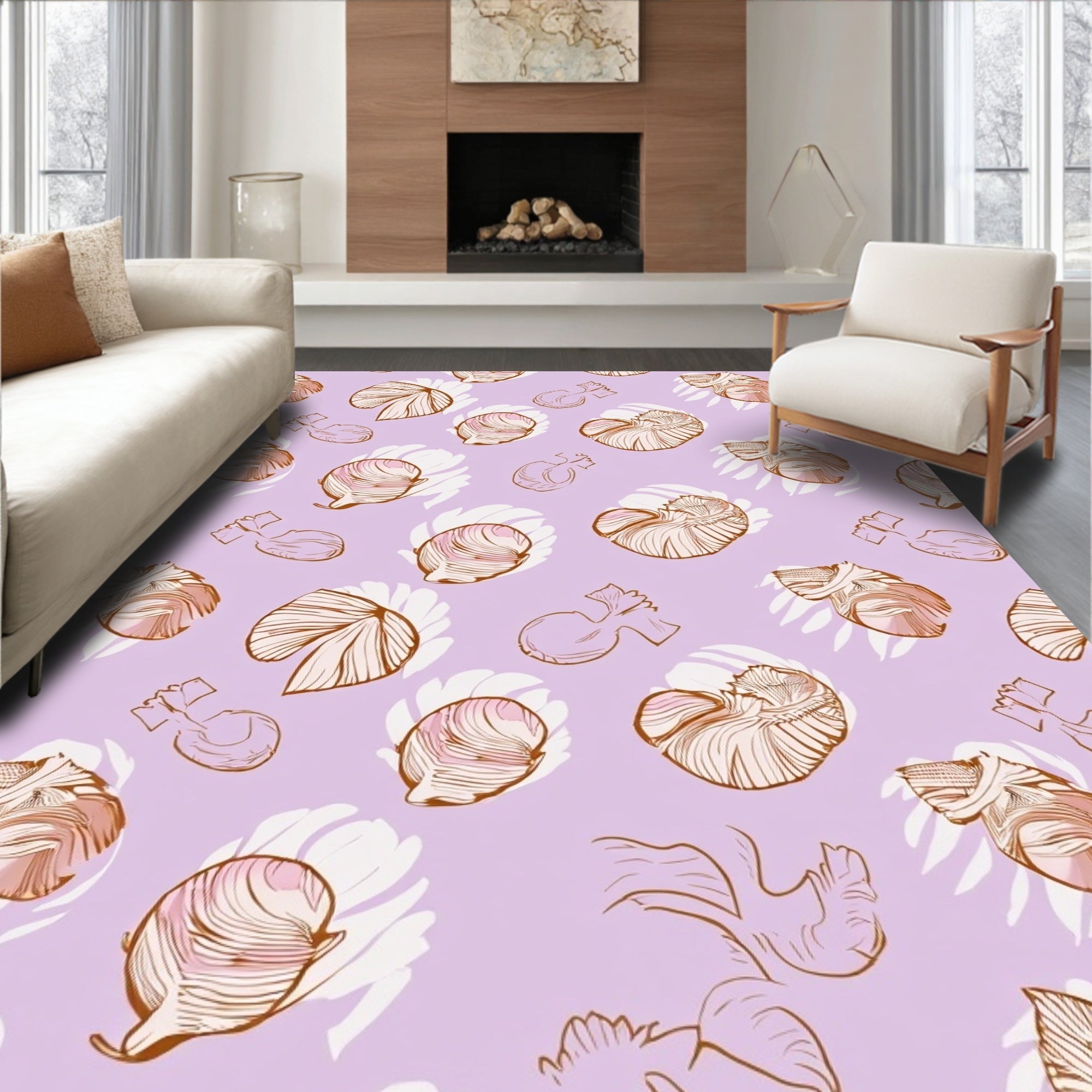 Botanical Outline With Pink Wash Pattern Rug