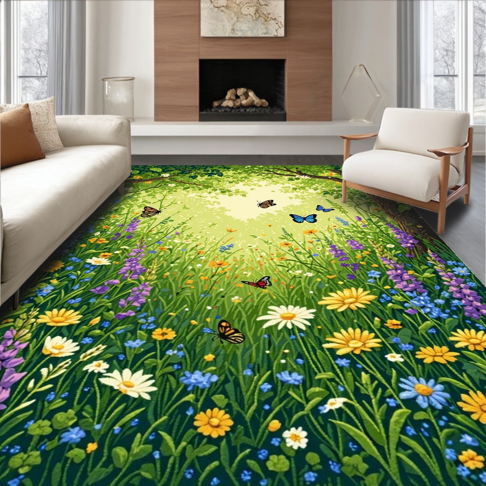 Enchanted Forest Butterfly Meadow Design Rug