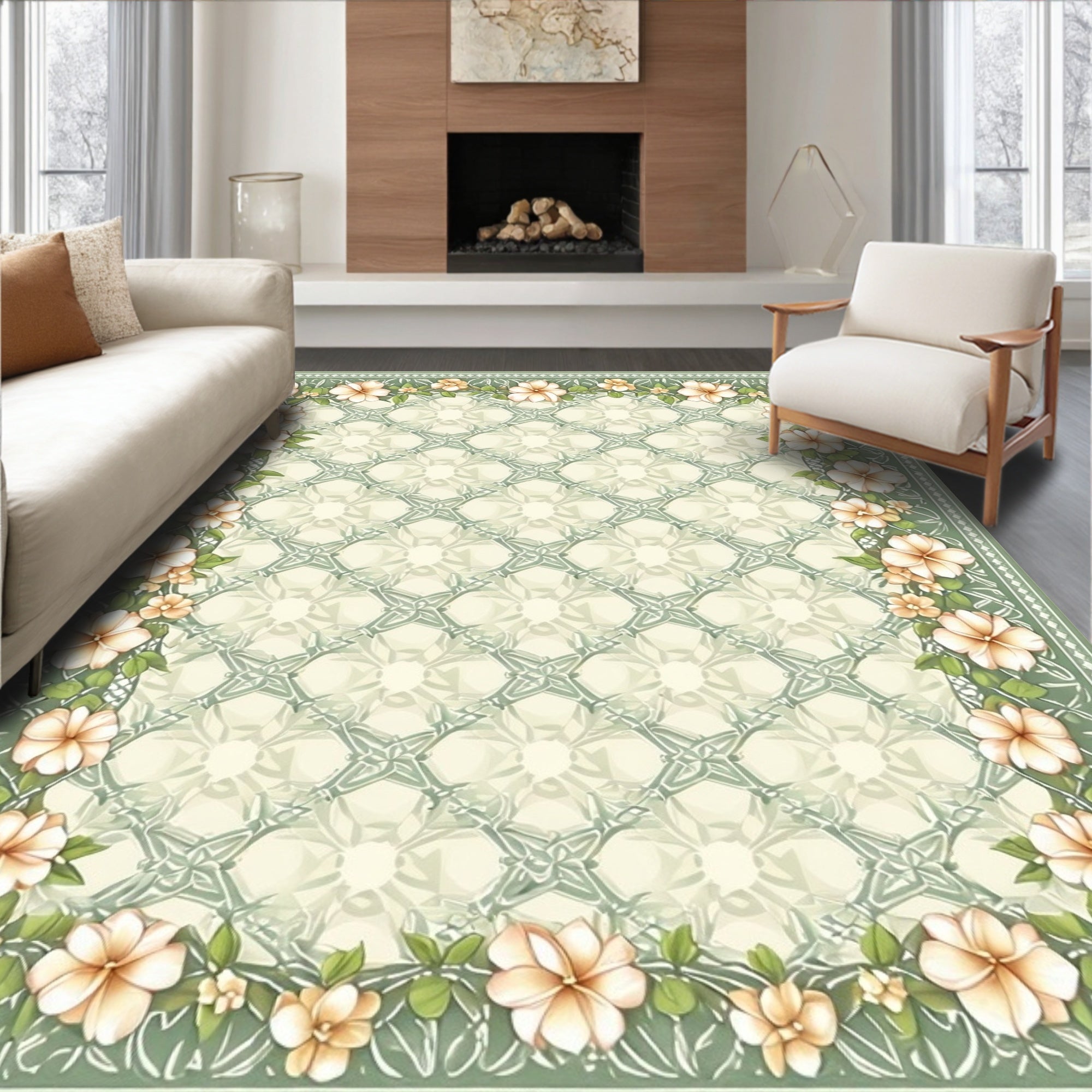 Pastel Floral Botanical Pattern Rug