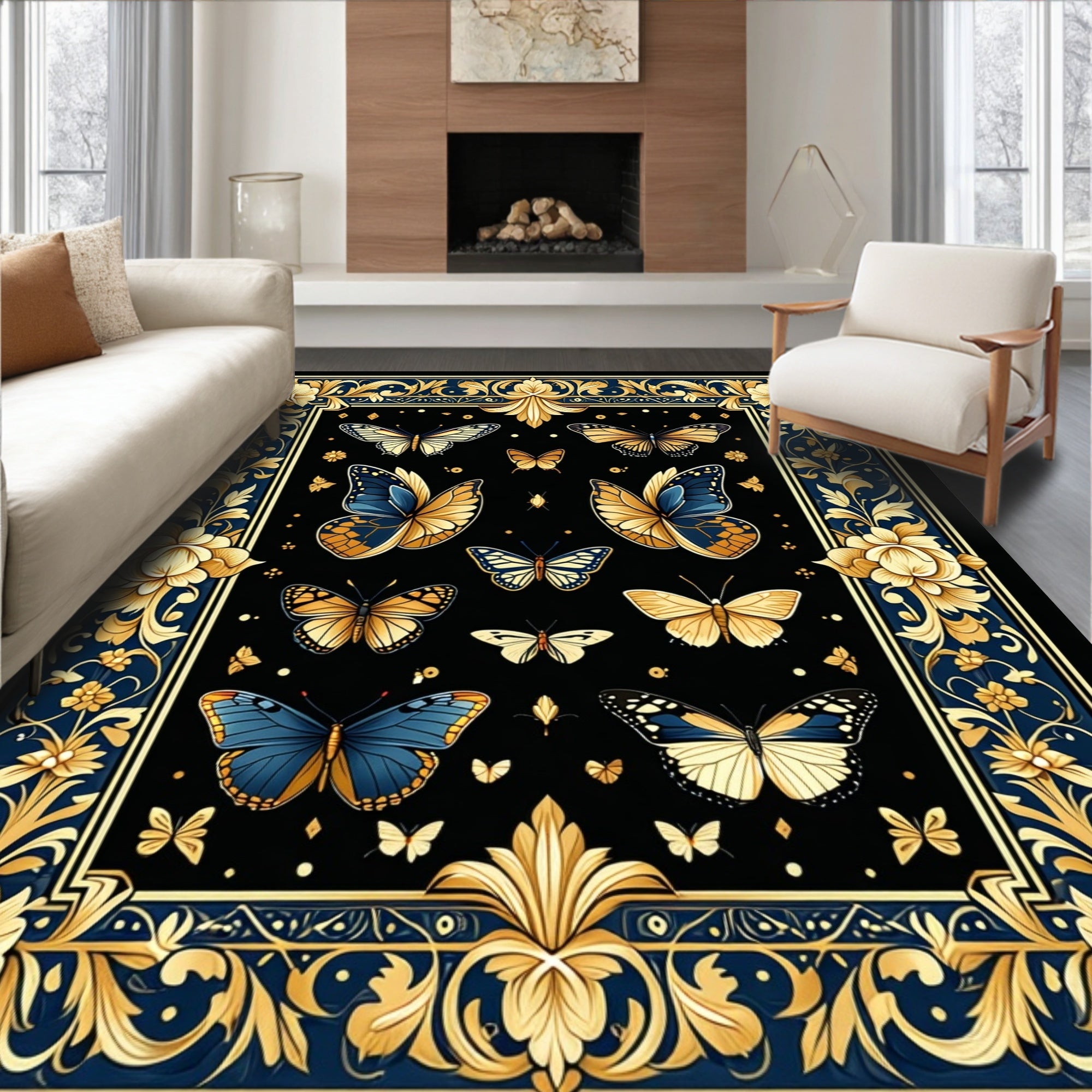 Ornate Butterfly Floral Artistry Rug