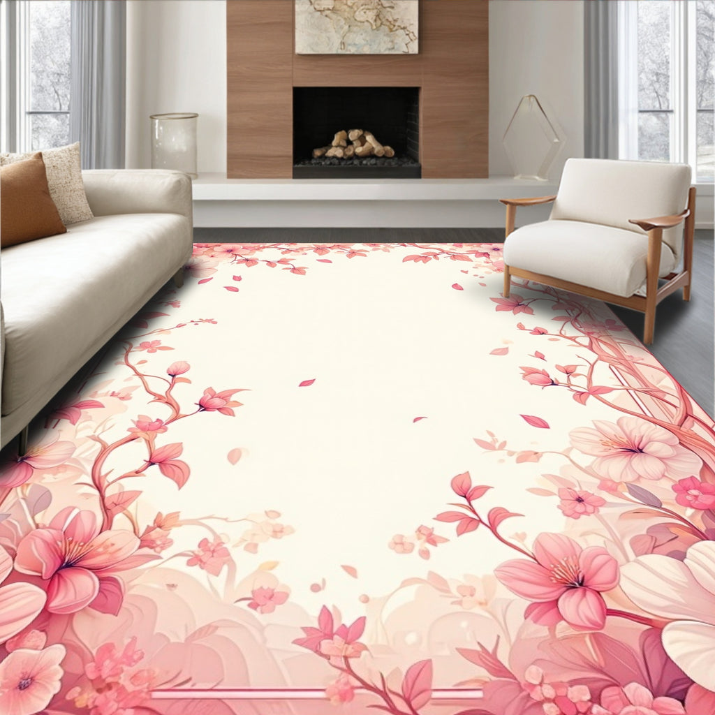 Pink Floral Sprigs Delicate Pattern Design Rug