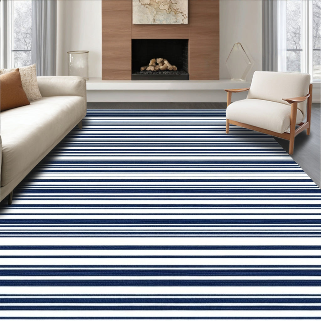 Simple Navy White Stripe Pattern Rug