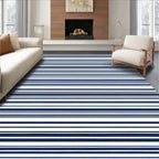 Simple Navy White Stripe Pattern Rug