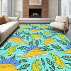 Playful Dinosaur Leaf Pattern Rug