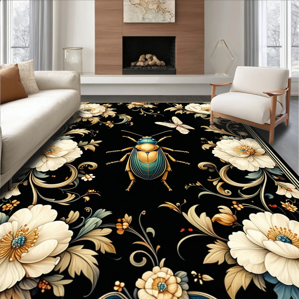 Ornate Floral Insect Pattern Rug